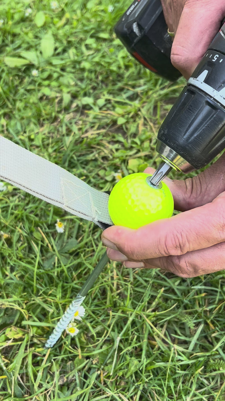 Gurt auf der Wiese abspannen